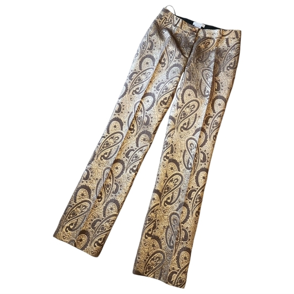 Celine Designer Vintage Gold Paisley Brocade Silk-Lined Pants | FR 40 - Picture 2 of 12